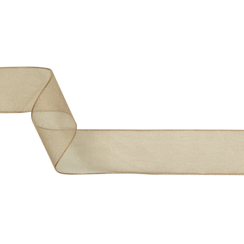 Beige Shimmering Organza Ribbon with Woven Edges - 1.5"