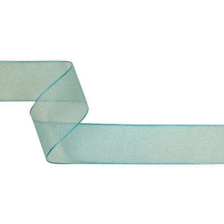 Sky Blue Shimmering Organza Ribbon with Woven Edges - 1.5"