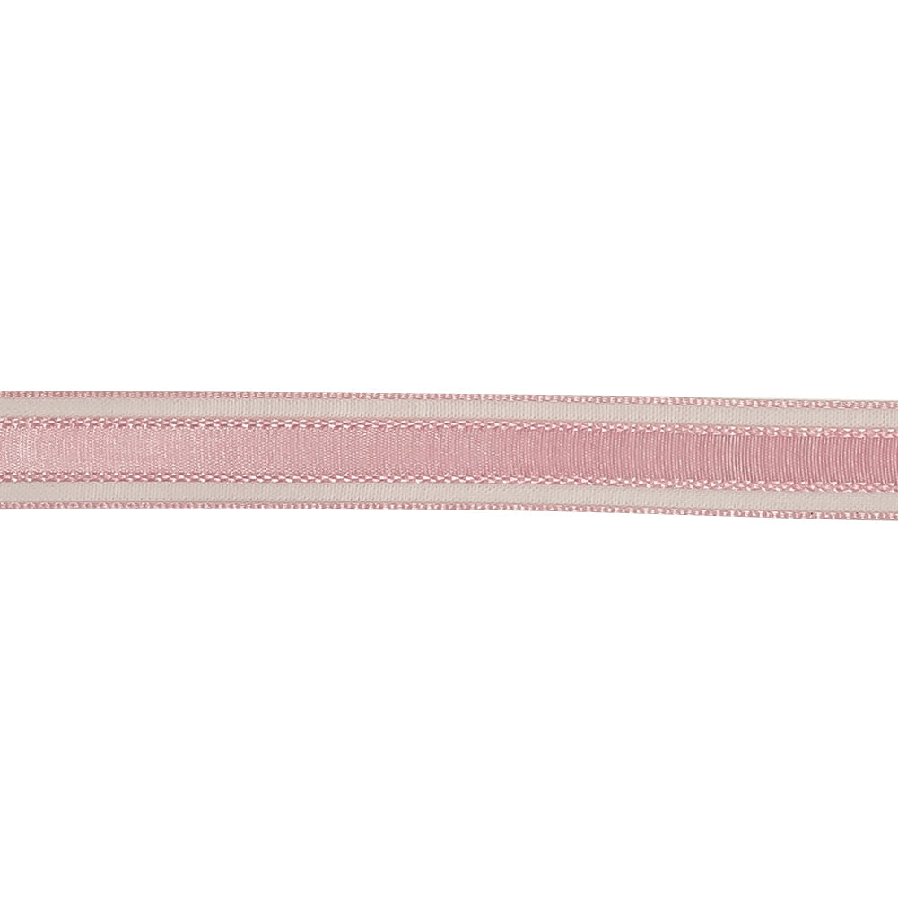 Pale Pink Woven Ribbon with Sheer Organza Borders - 0.5"