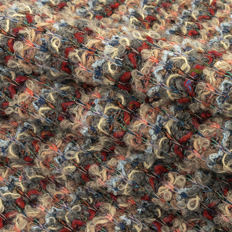 Red, Coral and Gray Striped Boucle Wool Knit with Clear Baby Sequins