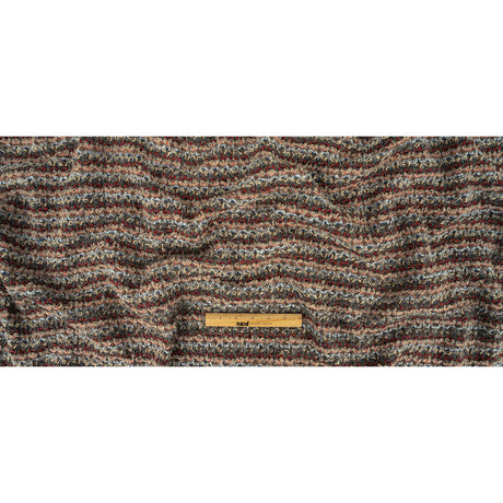 Red, Coral and Gray Striped Boucle Wool Knit with Clear Baby Sequins