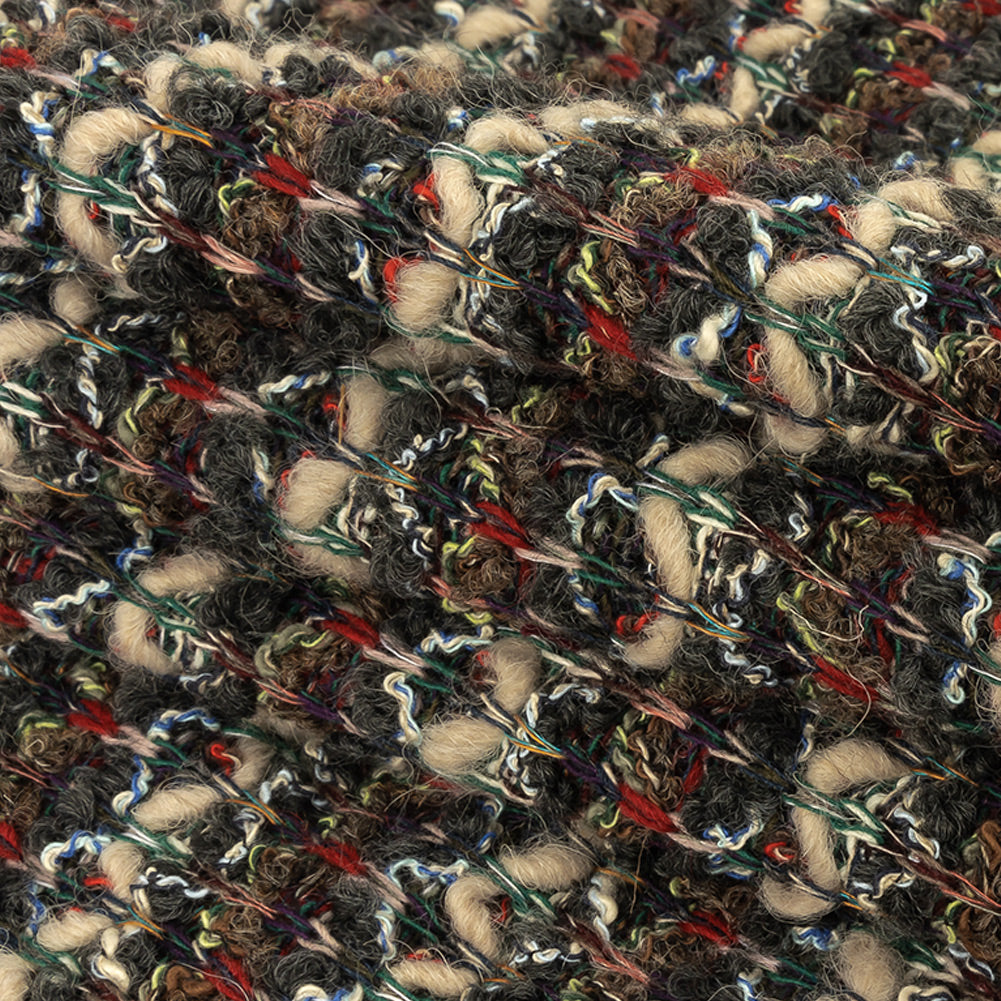 Mushroom, Phantom and Red Textural Stripes Chunky Wool Knit
