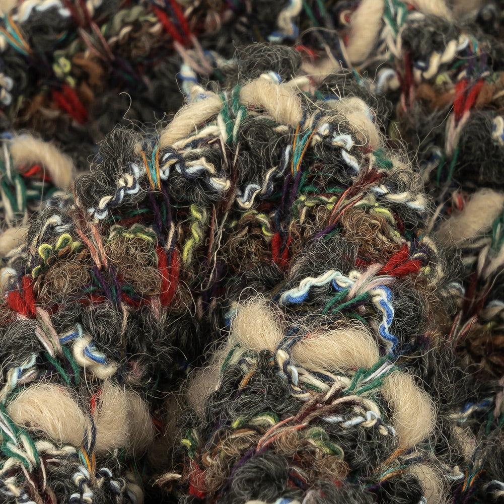 Mushroom, Phantom and Red Textural Stripes Chunky Wool Knit