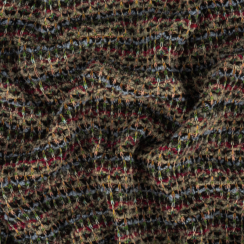 Fuchsia, Goblin Blue and Gray Boucle Stripes Chunky Wool Knit