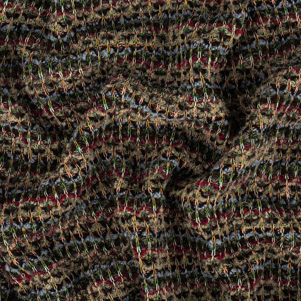 Fuchsia, Goblin Blue and Gray Boucle Stripes Chunky Wool Knit
