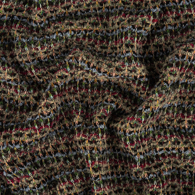 Fuchsia, Goblin Blue and Gray Boucle Stripes Chunky Wool Knit