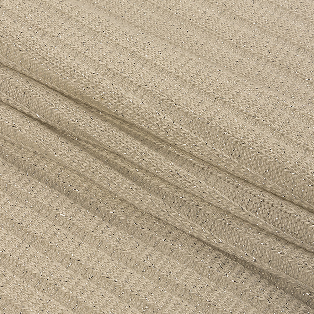 Italian White and Silver Metallic Stretch Rayon 5x3 Rib Knit