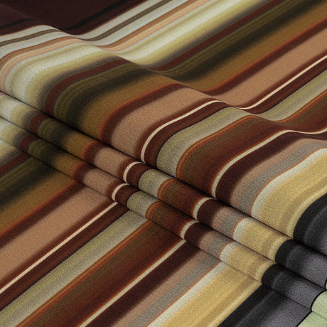 Italian Seafoam, Russet and Capulet Olive Stripes Polyester Crepe de Chine Panel