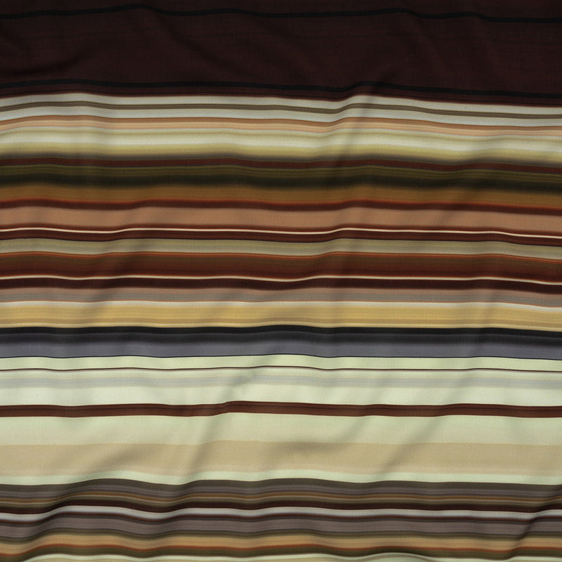 Italian Seafoam, Russet and Capulet Olive Stripes Polyester Crepe de Chine Panel