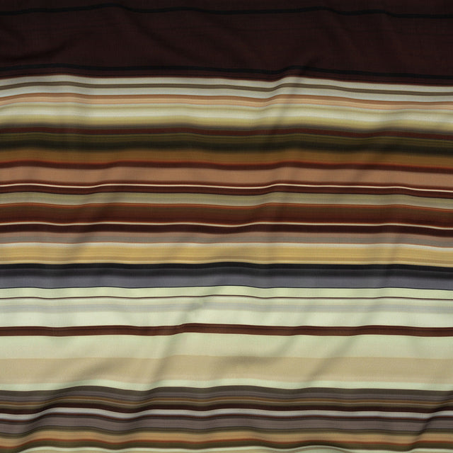 Italian Seafoam, Russet and Capulet Olive Stripes Polyester Crepe de Chine Panel
