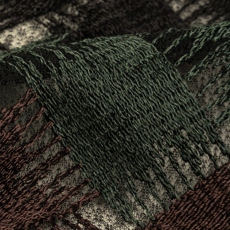 Jade, Brown and Black Diagonal Basketweave Embroidered Stretch Polyester Mesh