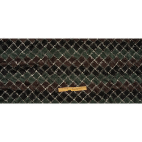 Jade, Brown and Black Diagonal Basketweave Embroidered Stretch Polyester Mesh