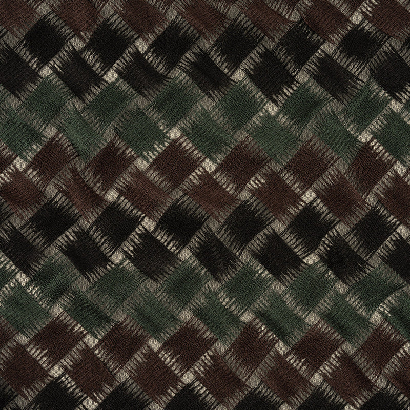 Jade, Brown and Black Diagonal Basketweave Embroidered Stretch Polyester Mesh
