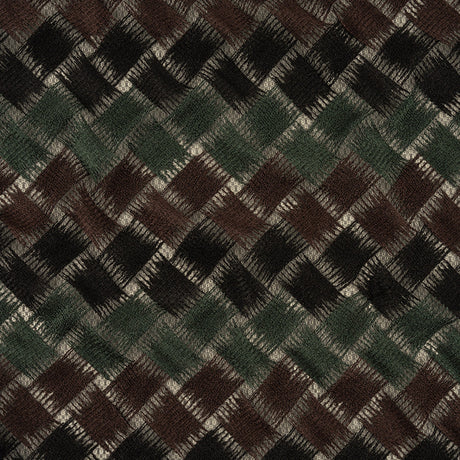 Jade, Brown and Black Diagonal Basketweave Embroidered Stretch Polyester Mesh