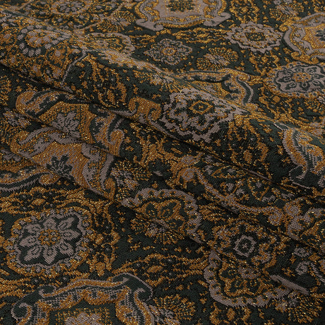 Scarab, Gray and Gold Metallic Medallions Cotton and Polyester Jacquard Knit