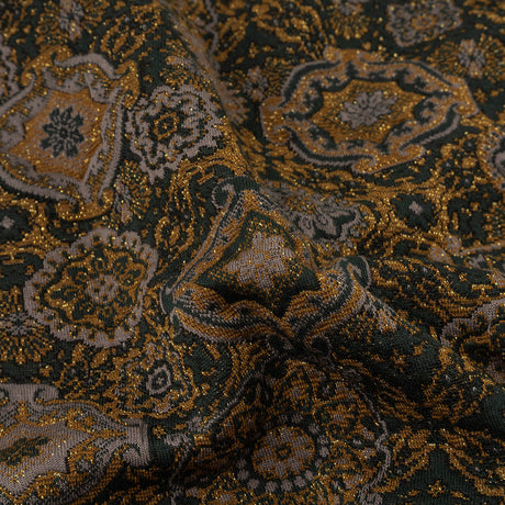 Scarab, Gray and Gold Metallic Medallions Cotton and Polyester Jacquard Knit