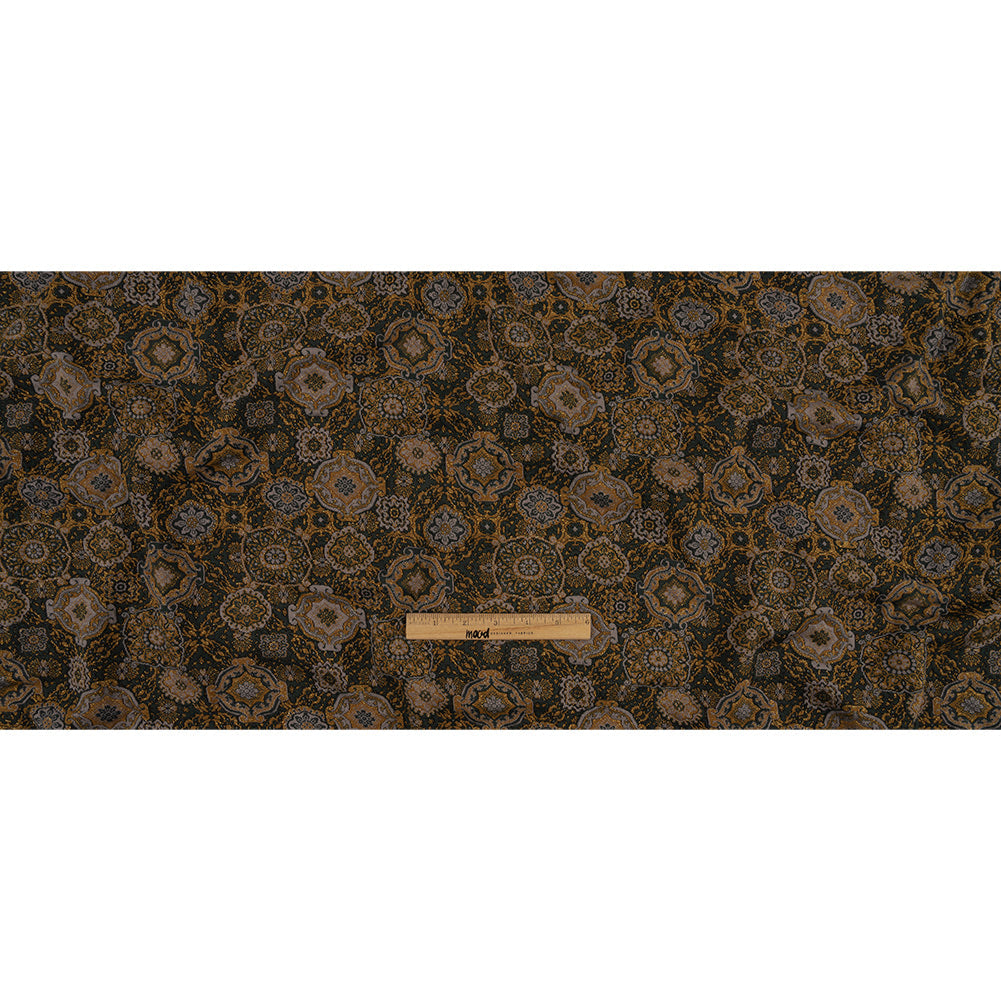 Scarab, Gray and Gold Metallic Medallions Cotton and Polyester Jacquard Knit