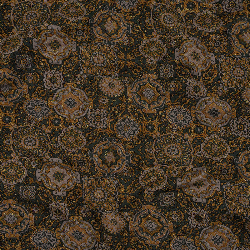 Scarab, Gray and Gold Metallic Medallions Cotton and Polyester Jacquard Knit