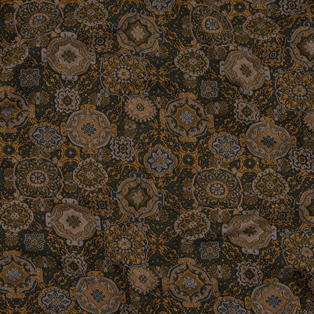 Scarab, Gray and Gold Metallic Medallions Cotton and Polyester Jacquard Knit