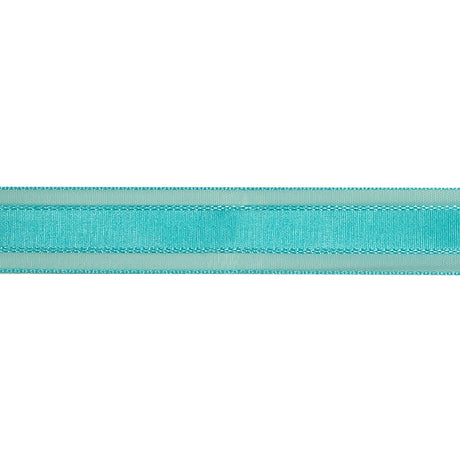Turquoise Woven Ribbon with Sheer Organza Borders - 0.75"