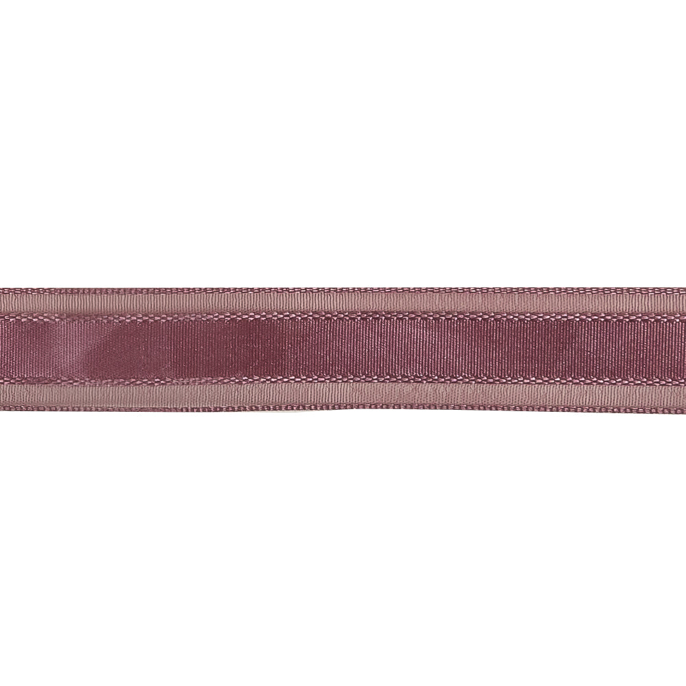 Amaranth Woven Ribbon with Sheer Organza Borders - 0.75"