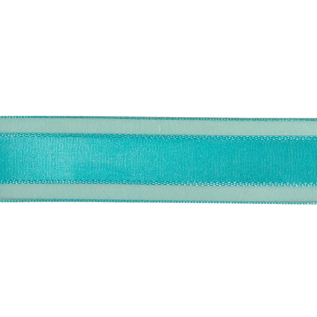 Turquoise Woven Ribbon with Sheer Organza Borders - 1"