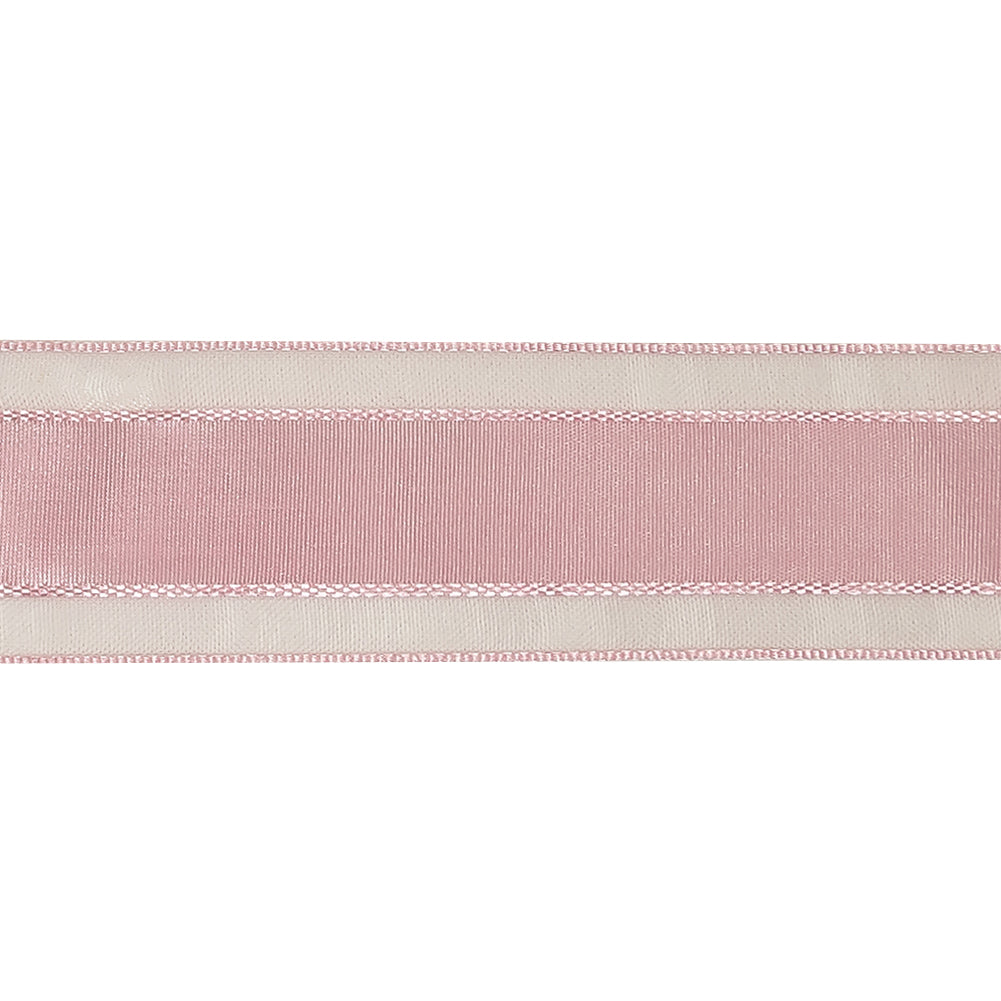 Pale Pink Woven Ribbon with Sheer Organza Borders - 1"