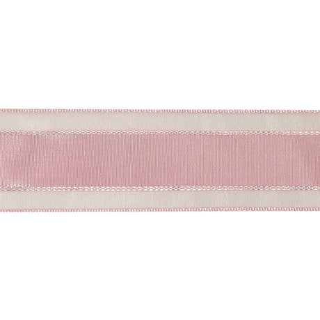 Pale Pink Woven Ribbon with Sheer Organza Borders - 1"