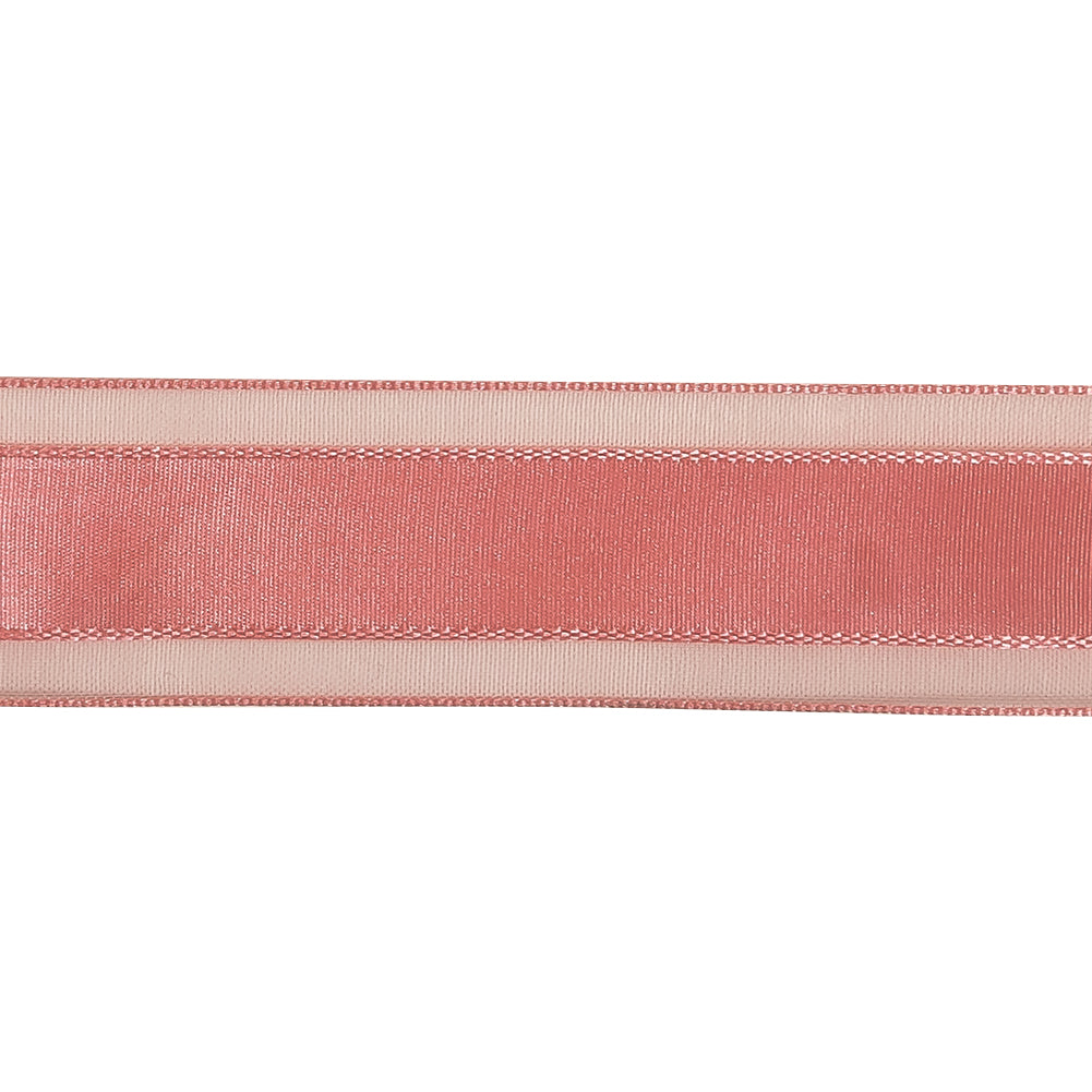 Bubblegum Woven Ribbon with Sheer Organza Borders - 1"
