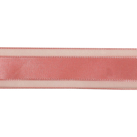 Bubblegum Woven Ribbon with Sheer Organza Borders - 1"