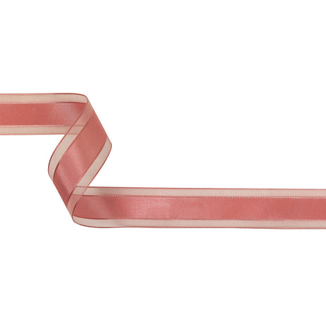 Bubblegum Woven Ribbon with Sheer Organza Borders - 1"