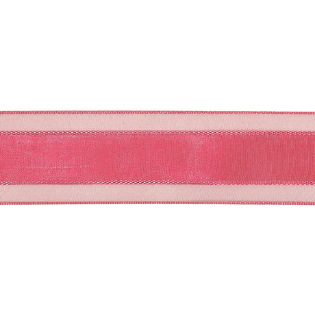 Pink Carnation Woven Ribbon with Sheer Organza Borders - 1"