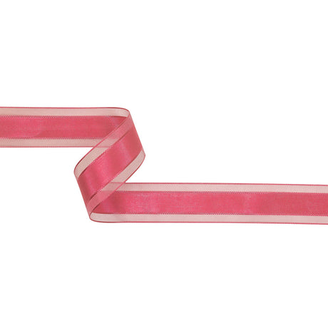 Pink Carnation Woven Ribbon with Sheer Organza Borders - 1"