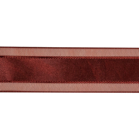 Wine Woven Ribbon with Sheer Organza Borders - 1"