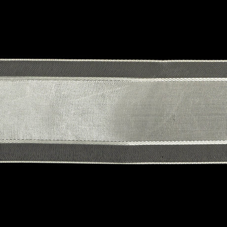 Brilliant White Woven Ribbon with Sheer Organza Borders - 1.5"