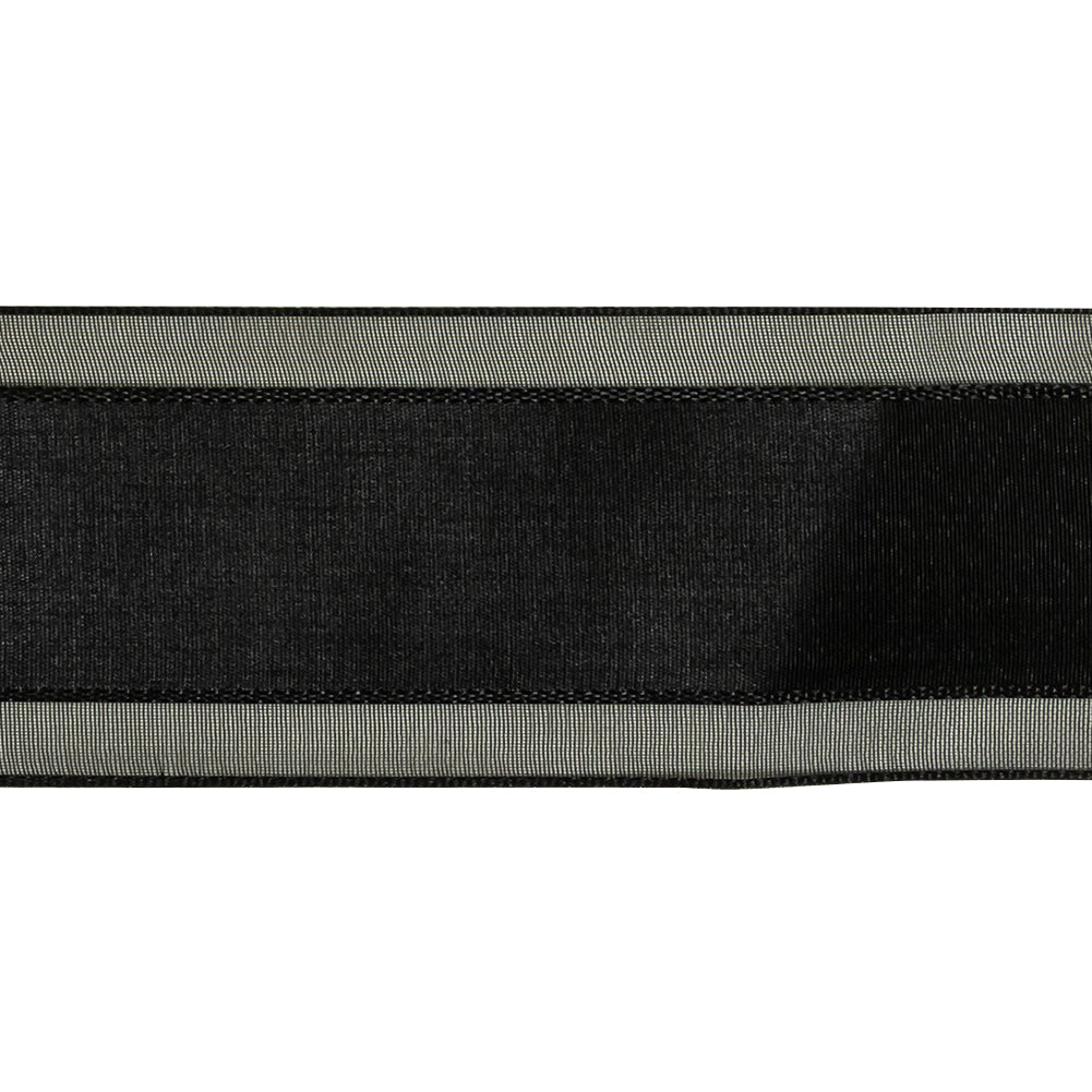 Black Woven Ribbon with Sheer Organza Borders - 1.5"