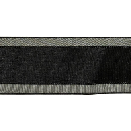 Black Woven Ribbon with Sheer Organza Borders - 1.5"