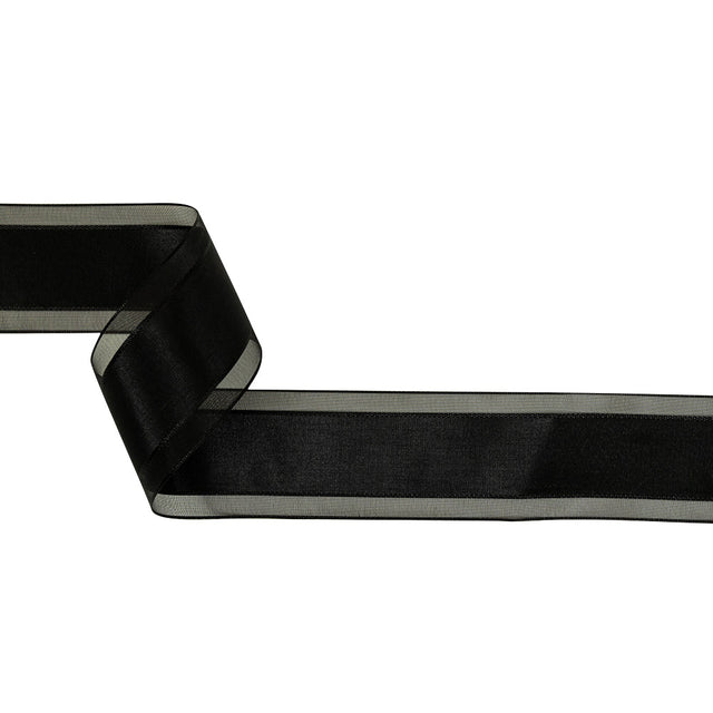 Black Woven Ribbon with Sheer Organza Borders - 1.5"