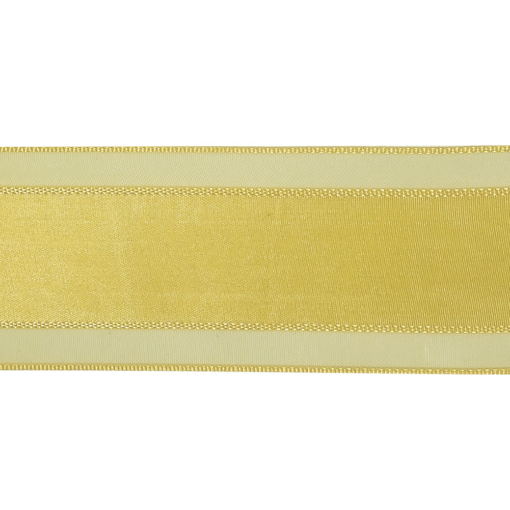 Yellow Woven Ribbon with Sheer Organza Borders - 1.5"