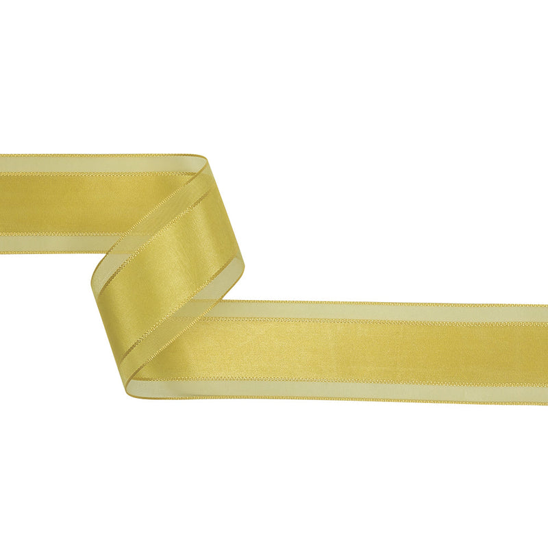 Yellow Woven Ribbon with Sheer Organza Borders - 1.5"