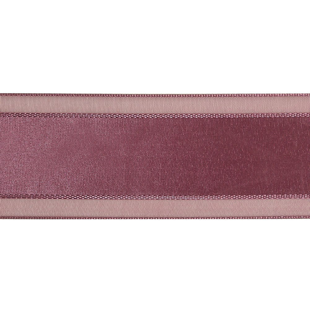 Amaranth Woven Ribbon with Sheer Organza Borders - 1.5"