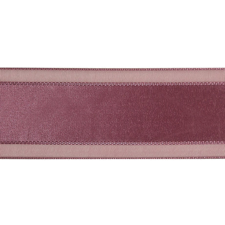 Amaranth Woven Ribbon with Sheer Organza Borders - 1.5"