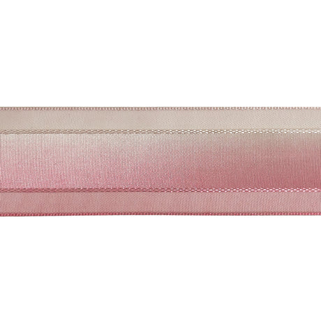 Pink and White Ombre Woven Ribbon with Sheer Organza Borders - 1"