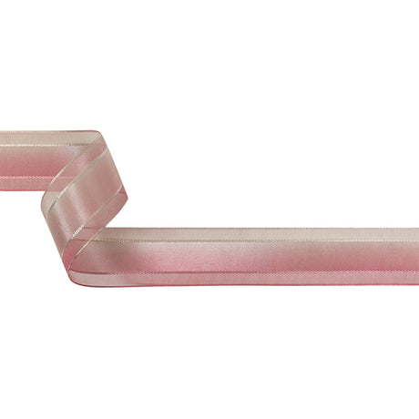 Pink and White Ombre Woven Ribbon with Sheer Organza Borders - 1"