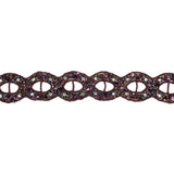 Blackberry Wine and Iridescent Rhinestones, Beads and Sequins Circles Embroidered Mesh Trim - 1.5"