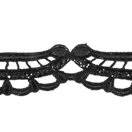 Black Glitter Scalloped Guipure Lace Trim - 1.375"