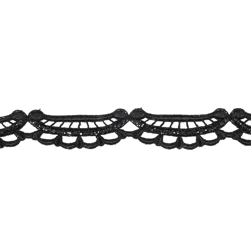 Black Glitter Scalloped Guipure Lace Trim - 1.375"