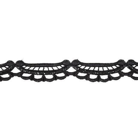 Black Glitter Scalloped Guipure Lace Trim - 1.375"