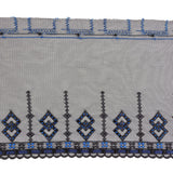 Black and Estate Blue Diamonds Embroidered Mesh Lace Trim with Finished Scalloped Edge and Ribbon Insertion - 8"