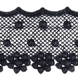 Navy Dimensional Flowers and Net Venise Lace Trim - 2.875"